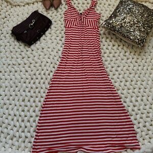 Like-New Red & White Striped Maxi Dress – Size Small
